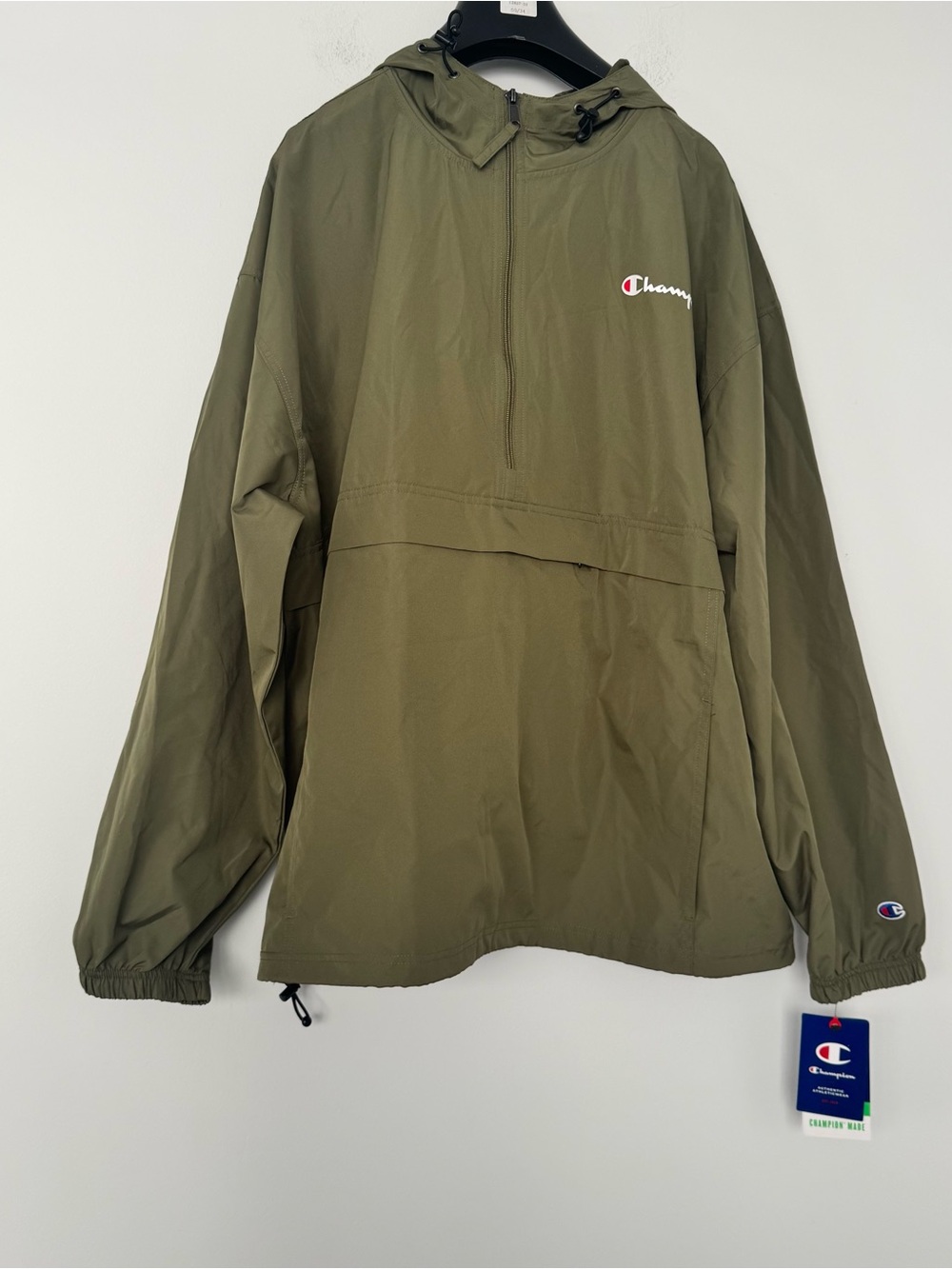 NWT Champion Authentic Packable Anorak Jacket Windbreaker Olive Green 2XL